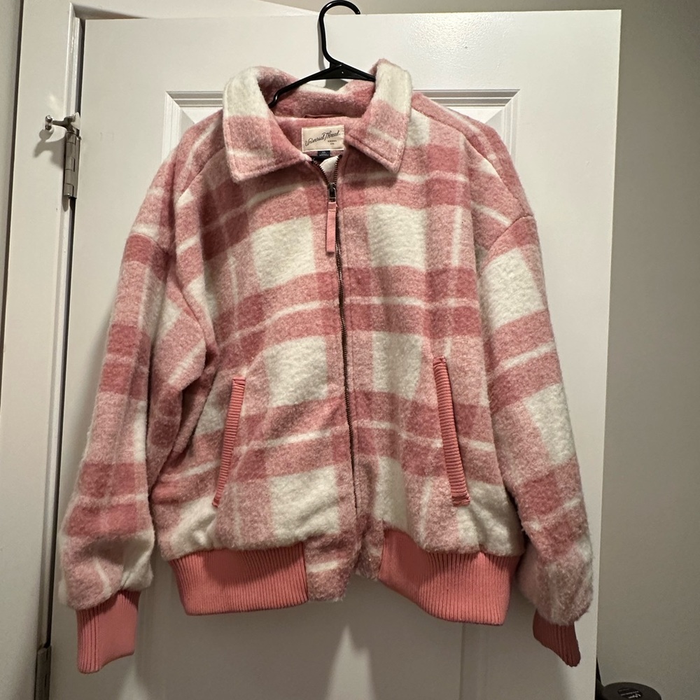 Wool pink gingham bomber jacket